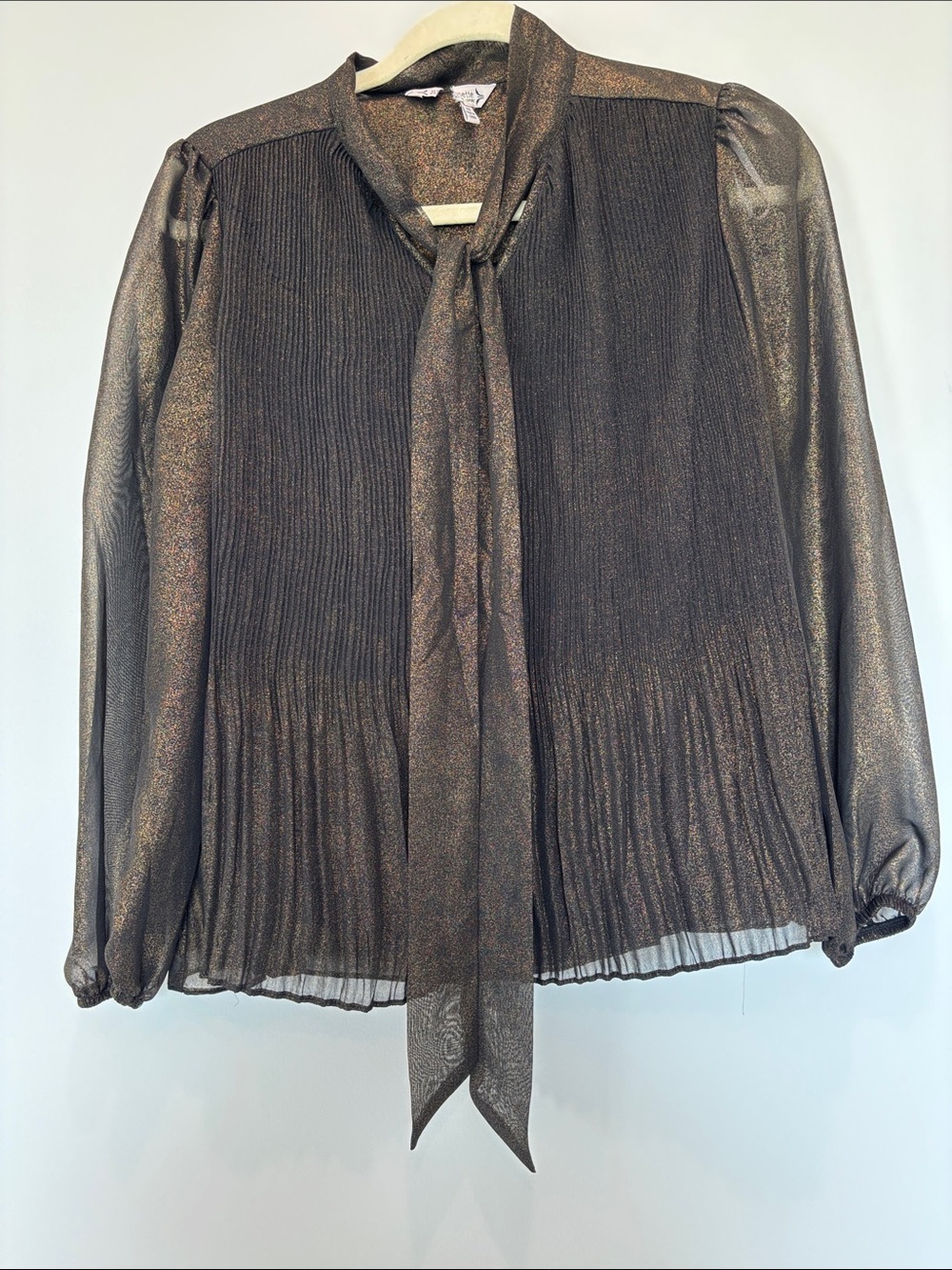 Nanette Lepore Metallic Pleated Shimmer Lightweight Blouse